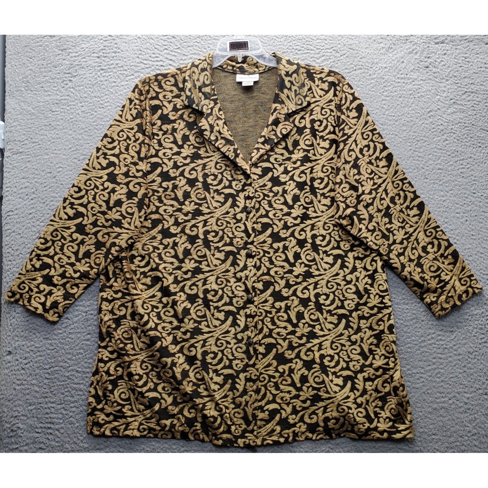 Vtg Diane von Furstenberg Shirt Top Womens 2X Multi Swirl Print Notch Button-Up